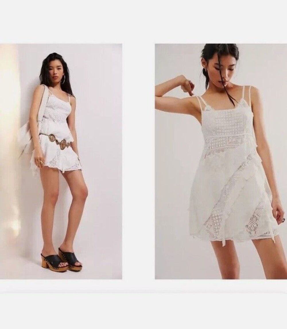 Free People FP One Florine Slip Mini Dress In White Size M NWOT